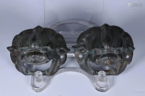 Qing,Pair Chinese Bronze Beast Ornament