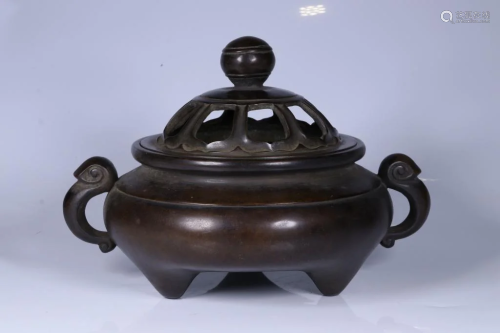 Qing Chinese Bronze Cover Censer