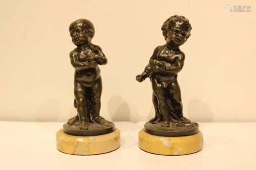 Pair of Late 18th.C Bronze Boys,Dated 1793&…