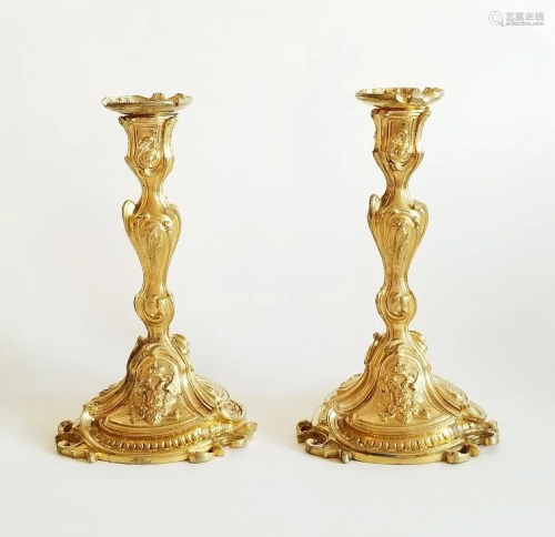 19C Imperial Russian Pair Bronze Dore Candleh…