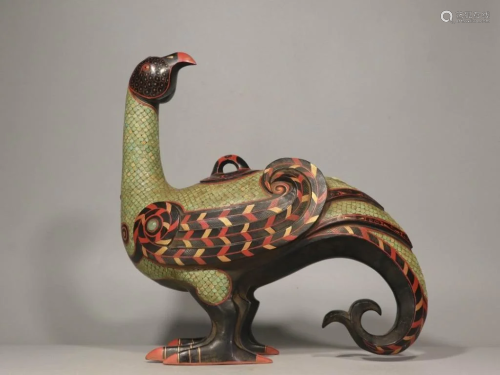 Qing Chinese Lacqure on Bronze Bird C…