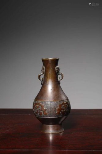 Qing Chinese Bronze Vase w Handles