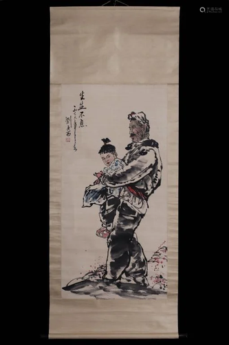 Chinese Ink Color Scroll Painting,Liu Wenxi