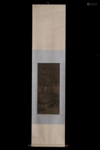 Chinese Ink Color Scroll Silk Painting, Luohan