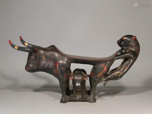 Late Qing Chinese Lacquer on Bronze Bull