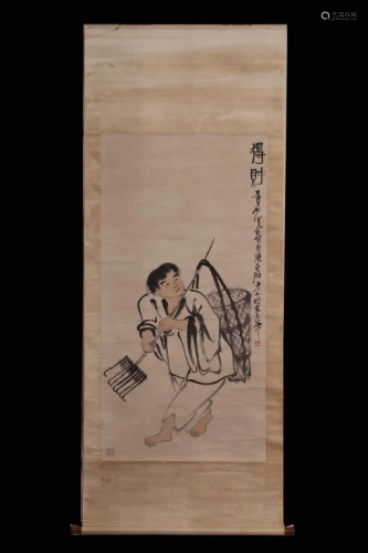 Chinese Ink Color Scroll Painting,Qi Baishi