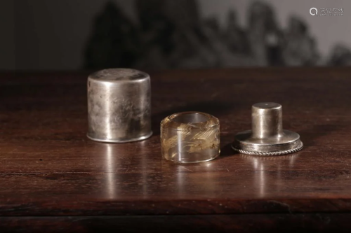 Chinese Crystal Thumb Ring and Silver Case