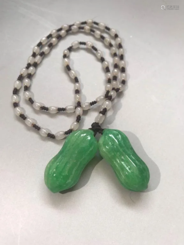 Qing Chinese Jadeite Peanut Pendant Necklace