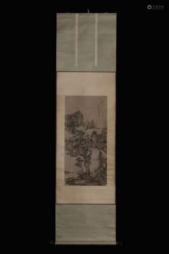 Chinese Ink Color Silk Landscape Scroll Paint…