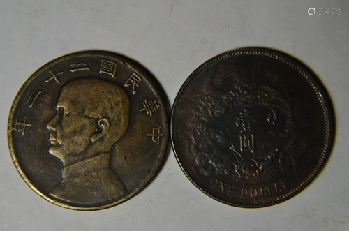 TWO CHINESE OLD COINS