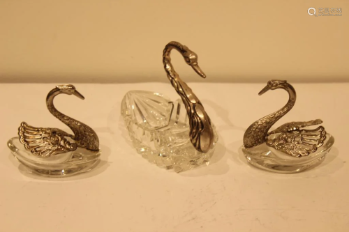 3 Crystal and Silver Swan