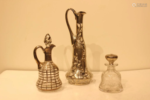 3 Pics Silver and Glass Decanter