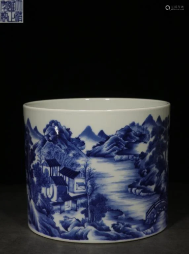 Chinese Blue and White Porcelain Brushpot, …