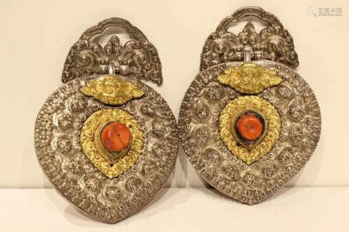 Pair of 19th.C Mongolian Silver&Coral O…