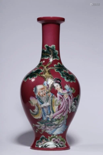 Chinese Red Glazed Famille Rose Porcelain Vase