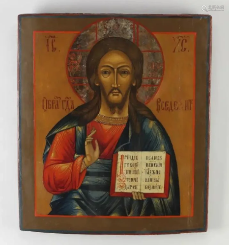 Large 19C Russian Icon of Christ Pantocrator_…