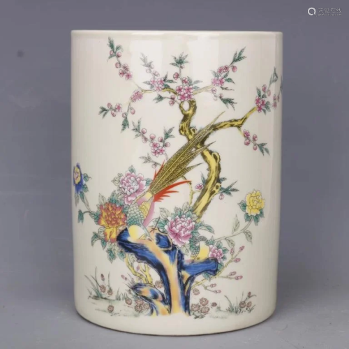 Chinese Famille Rose Porcelain Brushpot,Mark