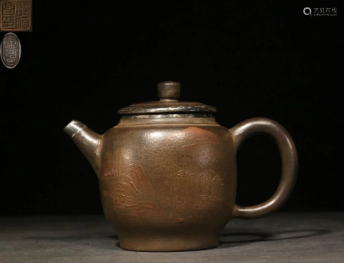 Chinese Silver Yixing Zisha Teapot,Mark