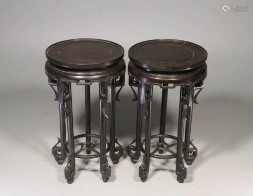 Pair of Chinese Zitan Wood High Footed Stand