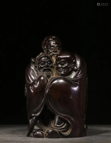 Chinese Zitan Wood Fulushou Figural