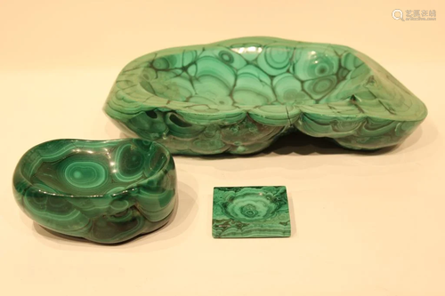 Three Fine Old Malachite Bowl/Tray