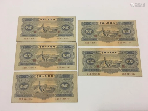 Group of Five Chinese Paper Money
