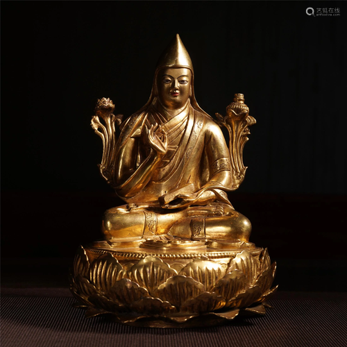 CHINESE TIBETAN GILT BRONZE SEATED STS…