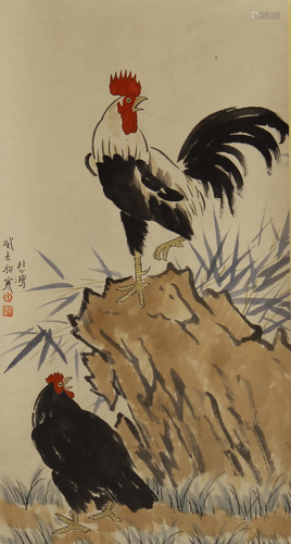 CHINESE PAINTING OF DOUBLE ROOSTERS O…