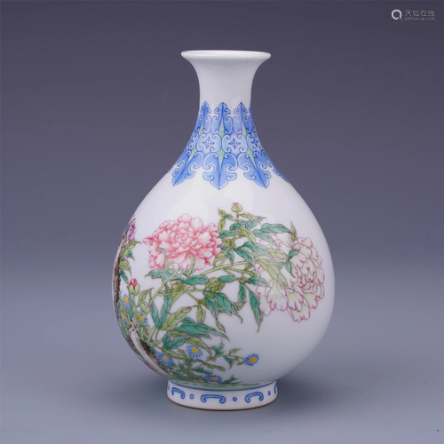 CHINESE ENAMEL FLOWER & POEM VASE