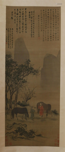 CHINESE SILK HANDSCROLL PAINTING …