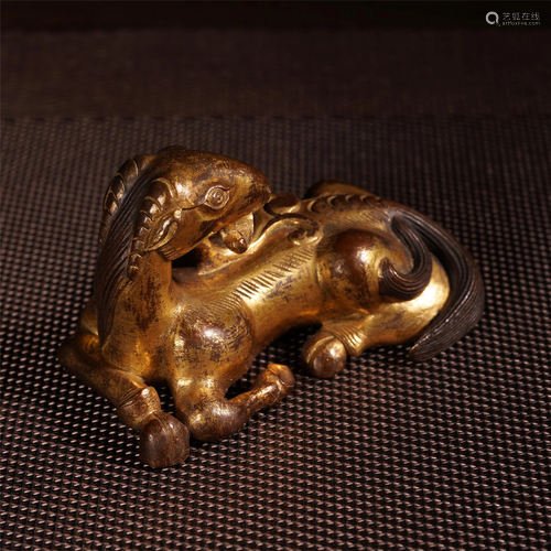 CHINESE GILT BRONZE BEAST SHAPED P…