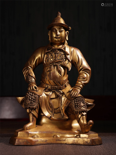 CHINESE GILT BRONZE CARVED SEATED…