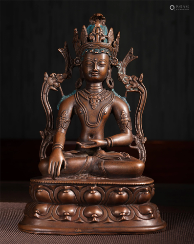 CHINESE BRONZE CARVED SEATED BUDDHA…