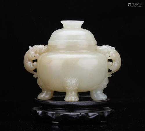 CHINESE WHITE JADE CARVED FOUR FEET …