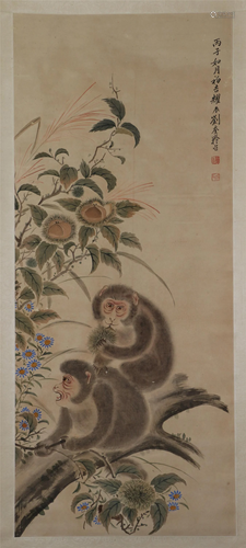 CHINESE PAINTING OF DOUBLE MONKEYS BY…