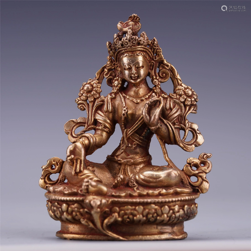 TIBETAN CHINESE GILT BRONZE SEATED TARA