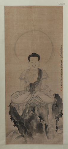 CHINESE HANGING SCROLL OF SEATED BUDD…