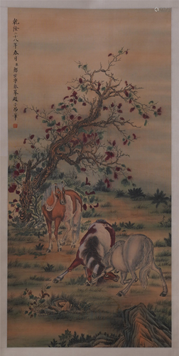 CHINESE SILK HANDSCROLL PAINTING …