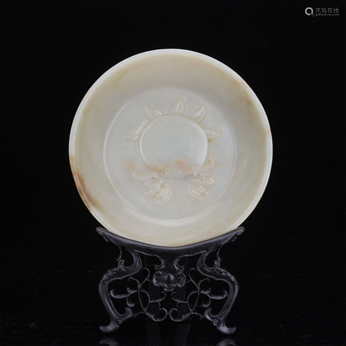 CHINESE WHITE JADE CARVED VIEWS DISH