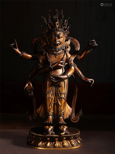 CHINESE GILT BRONZE STAND BUDDHIS…