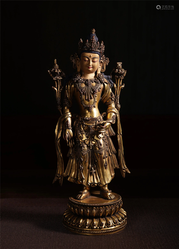 CHINESE GILT BRONZE CARVED OF BUD…