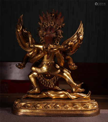 CHINESE GILT BRONZE STAND BUDDHIS…