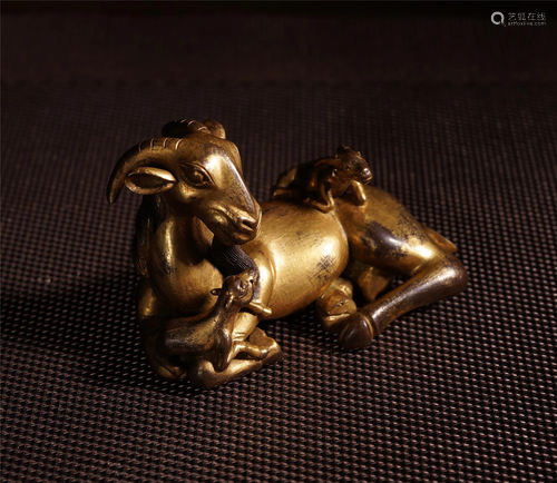 CHINESE GILT BRONZE CARVED BEAST …