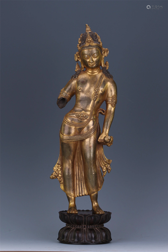 CHINESE GILT BRONZE SANTED GUANY…