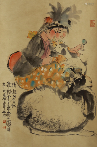 CHINESE PAINTING OF BEAUTY FIGURE AND …