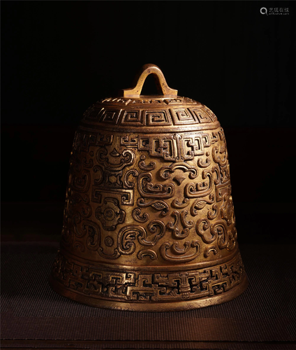 CHINESE GILT BRONZE CARVED RITAL BELL