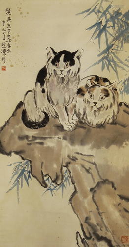 CHINESE PAINTING OF DOUBLE CATS BY XU B…