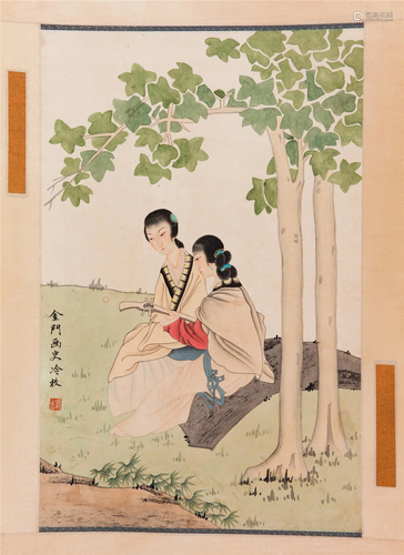 CHINESE PAINTING OF BEAUTY FIGURES IN G…