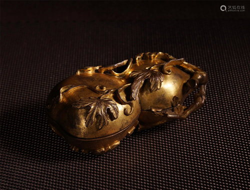 CHINESE GILT BRONZE CARVED GOURD…