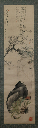 CHINESE SILK HANDSCROLL PAINTING …